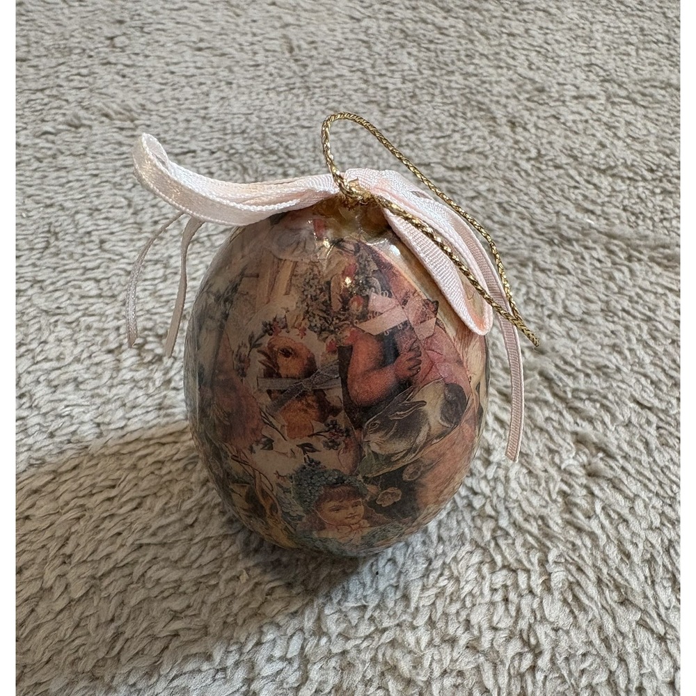 Applause‎ Inc Vintage Cherub Angel Egg Ornament Pink Ribbon Hanging Decor 4"